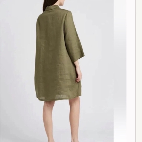 Linen Made in Italy Green Roll tab Sleeve Lagenlook Tunic Dress  Elena B… - Picture 2 of 9